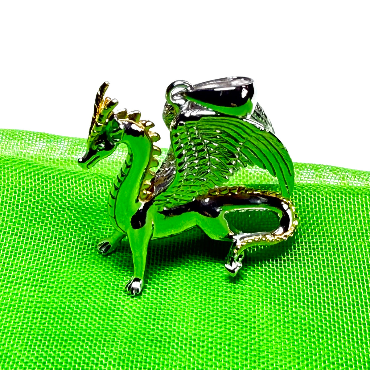 Men's or Ladies Solid Sterling Silver Standing Dragon Chain Necklace Pendant