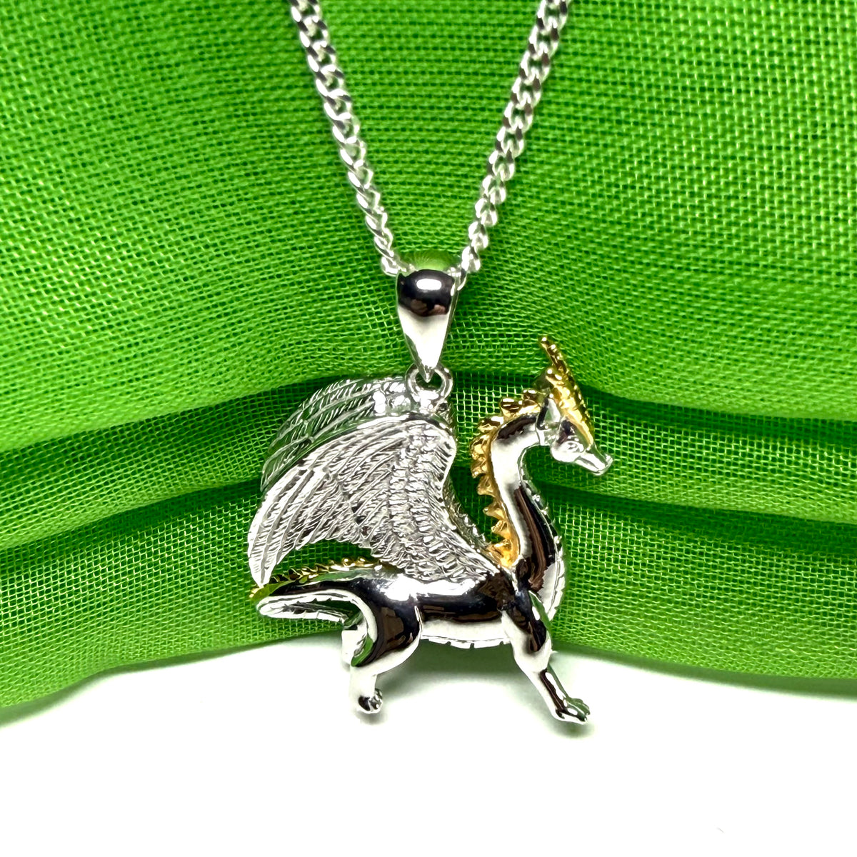 Men's or Ladies Solid Sterling Silver Standing Dragon Chain Necklace Pendant