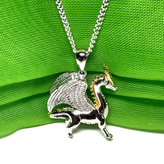 Men's or Ladies Solid Sterling Silver Standing Dragon Chain Necklace Pendant