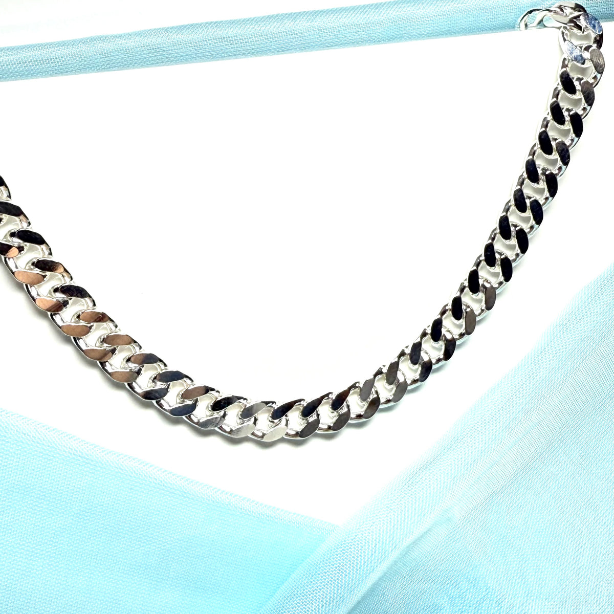 Men's solid sterling silver extra heavy flat curb chain necklace chain