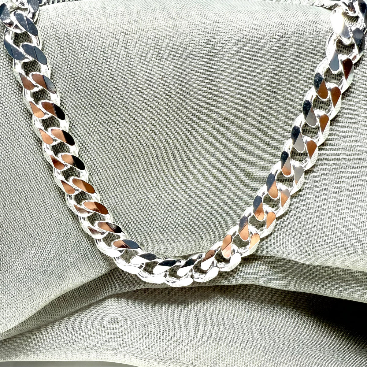 Men's solid sterling silver heavy flat curb chain necklace