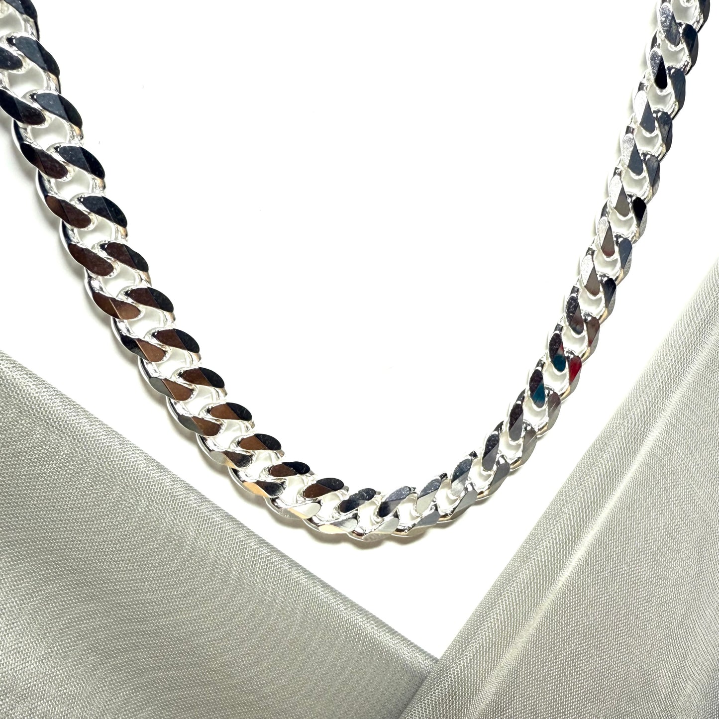Men's solid sterling silver heavy flat curb chain necklace