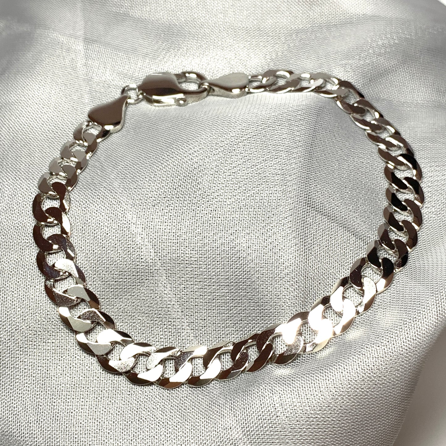 Men's bracelet solid curb sterling silver 9 inches