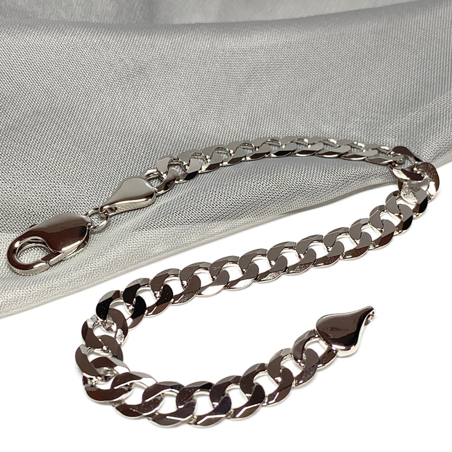 Men's bracelet solid curb sterling silver 9 inches