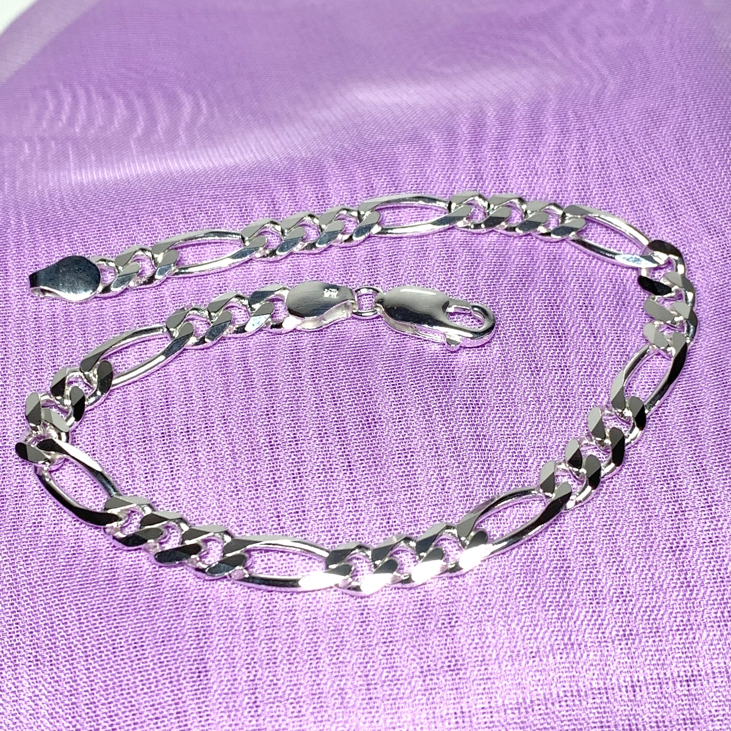 Men's bracelet solid sterling silver 8.75 inch 3 + 1 Figaro