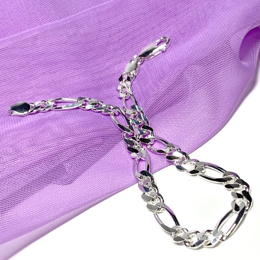 Men's bracelet solid sterling silver 8.75 inch 3 + 1 Figaro