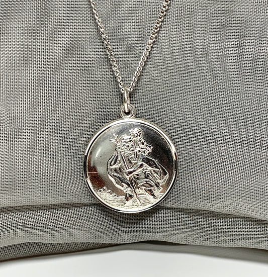 Men’s double sided St. Christopher solid sterling silver round shaped