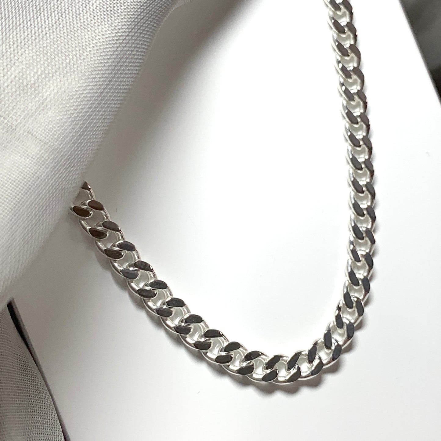 Men's necklace solid sterling silver diamond cut curb chain