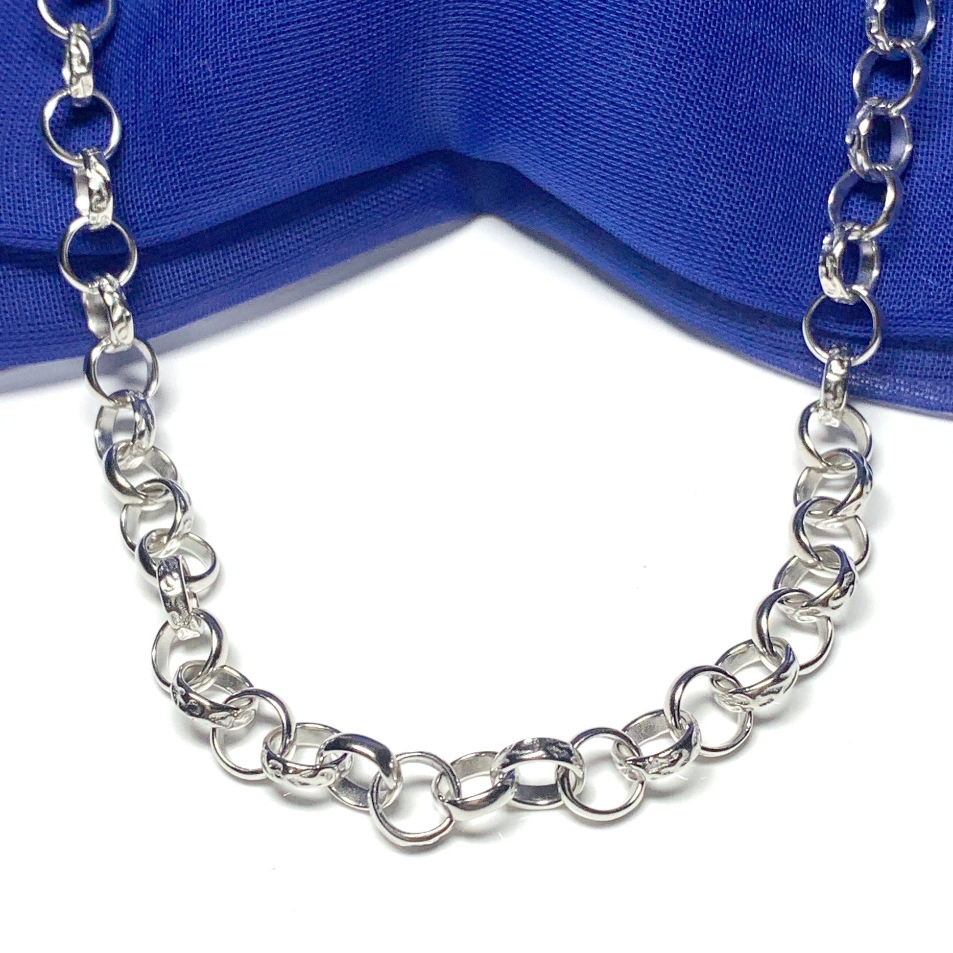 Men's solid sterling silver patterned round belcher chain necklace