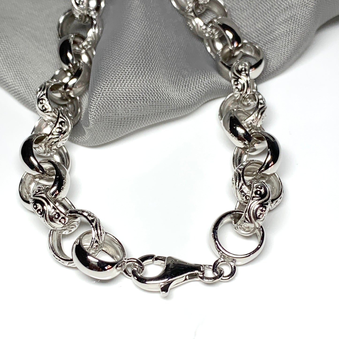 Men's solid sterling silver patterned round belcher chain necklace