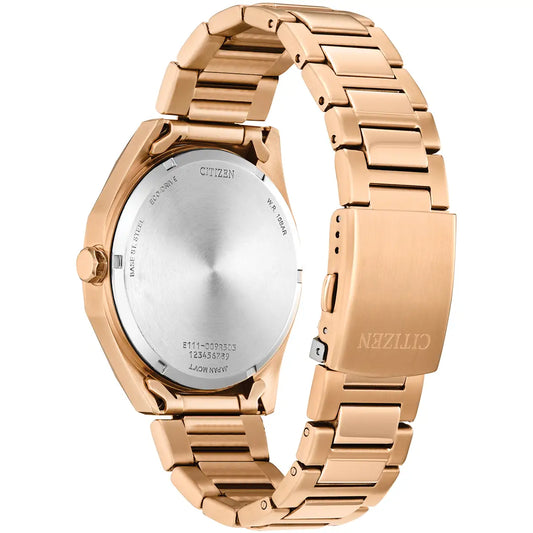 Mens Citizen watch green dial rose gold stainless steel Eco-drive BM7633-81X