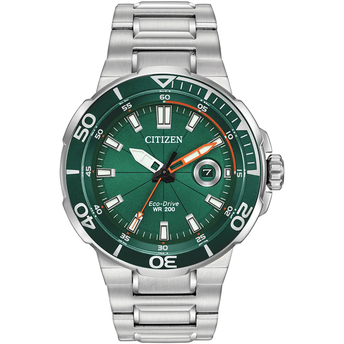 Mens Sport Citizen Watch Stainless Steel Eco-drive Green Dial And Green Bezel AW1428-53X