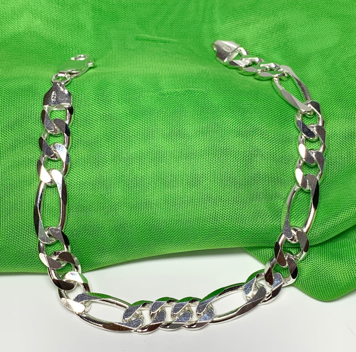 Men's bracelet solid sterling silver heavyweight 3 + 1 Figaro