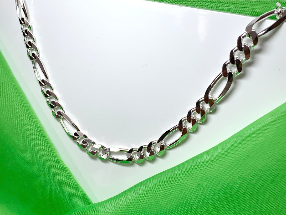 Mens solid sterling silver heavyweight figaro necklace 3 + 1