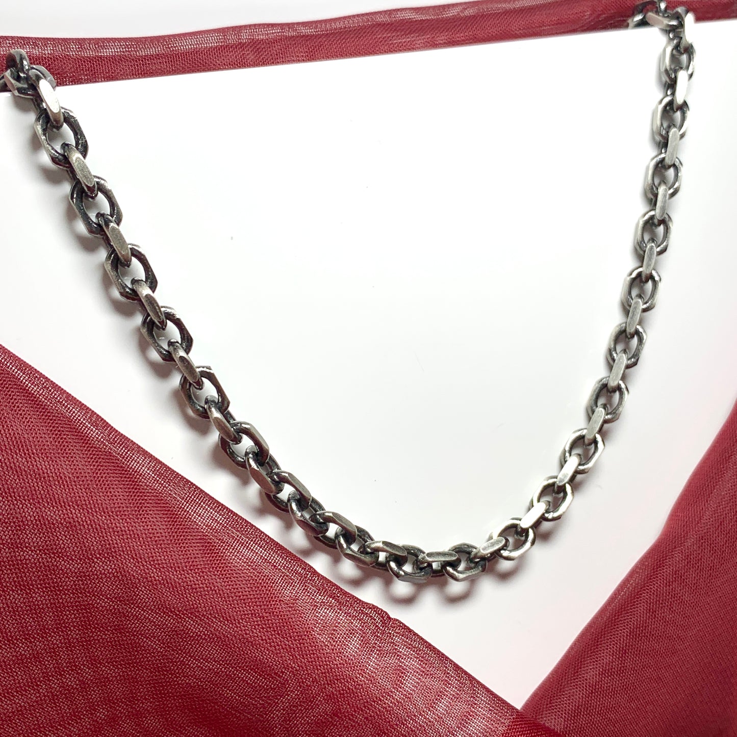 Mens heavy solid sterling silver oxidised anchor necklace