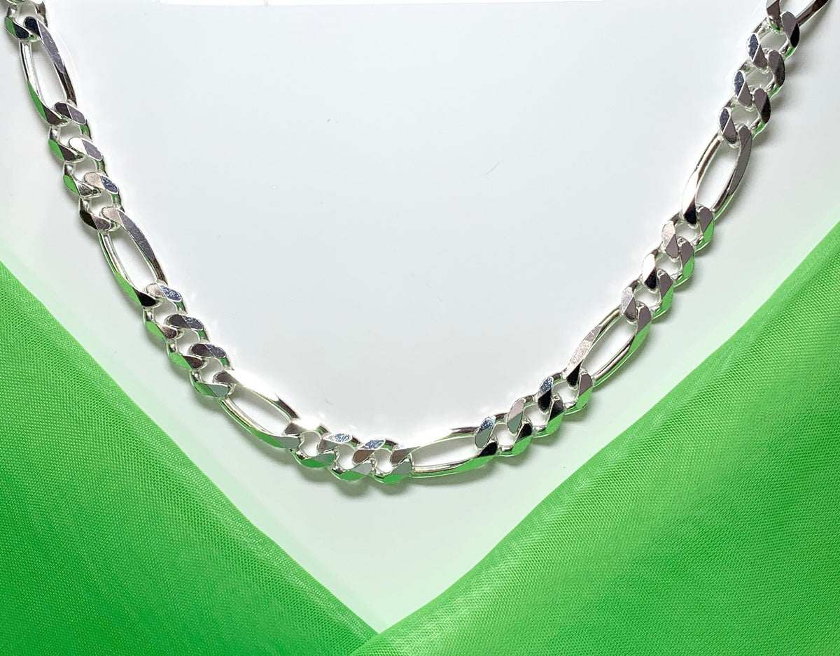 Mens solid sterling silver heavyweight figaro necklace 3 + 1