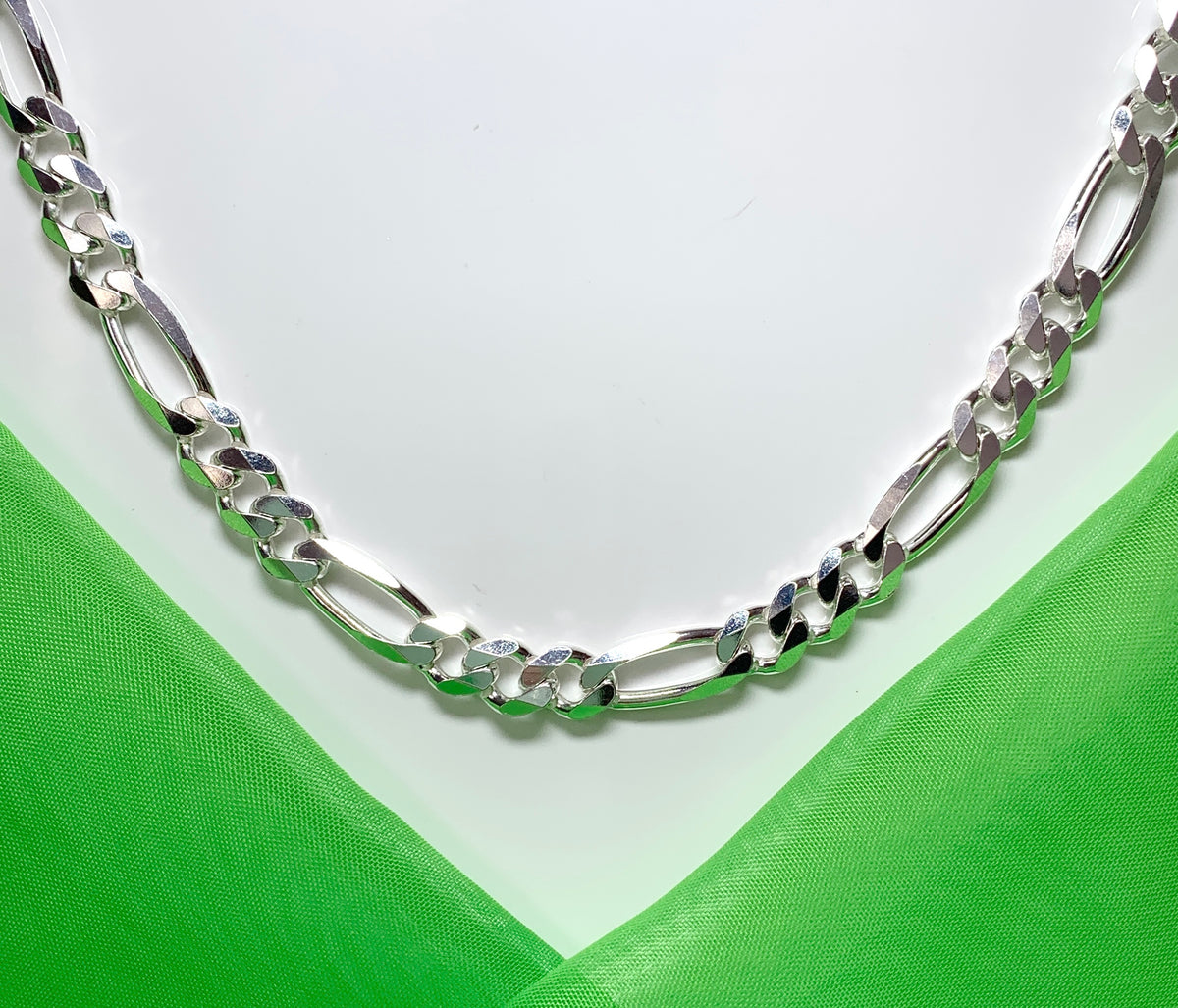 Mens solid sterling silver heavyweight figaro necklace 3 + 1