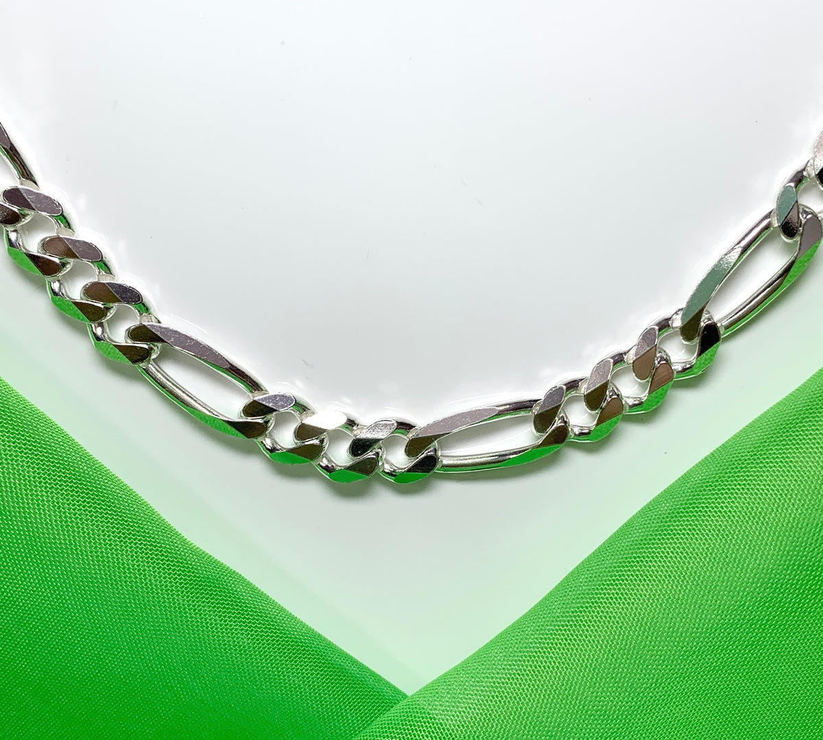 Mens solid sterling silver heavyweight figaro necklace 3 + 1