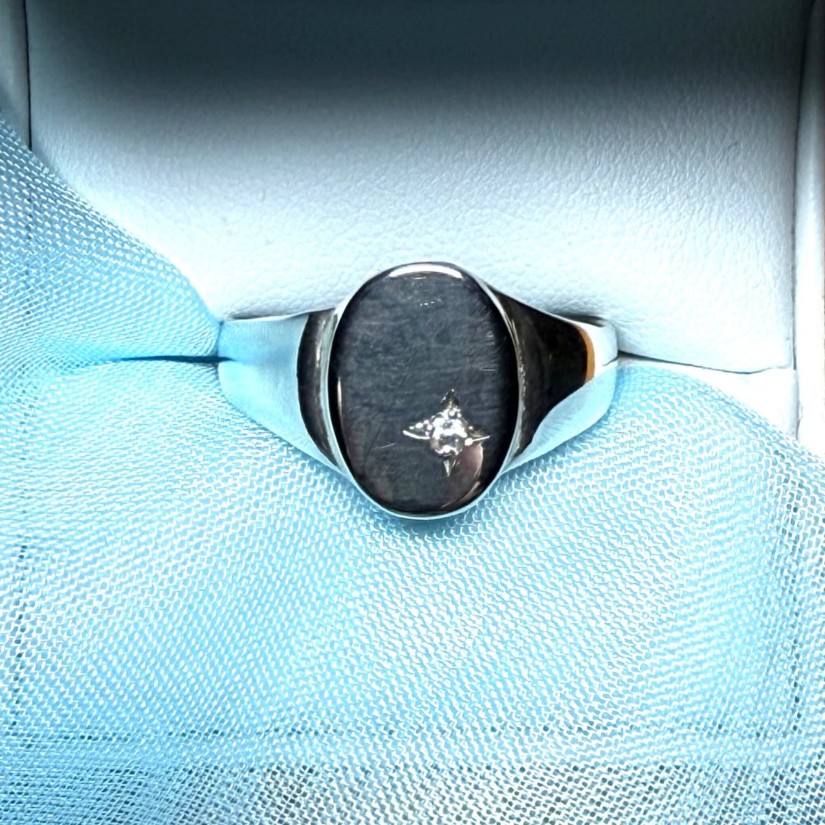 Men's sterling silver oval gents stone set signet ring