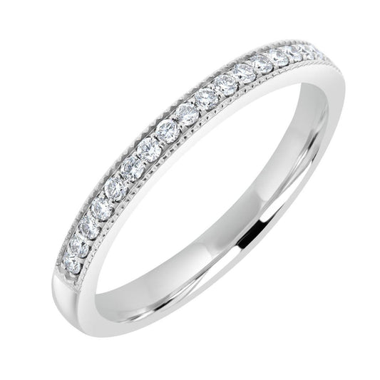Millgrained Platinum Diamond Set Wedding Ring 21 Points