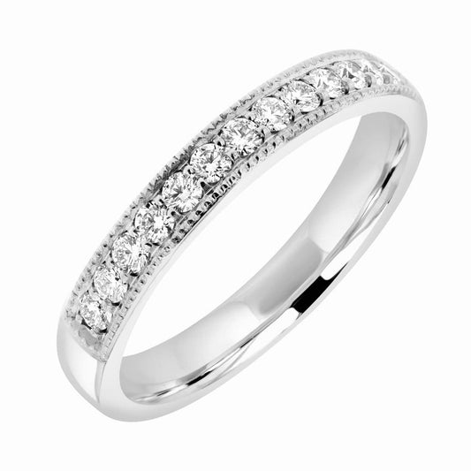 Millgrained Platinum Diamond Set Wedding Ring 33 Points