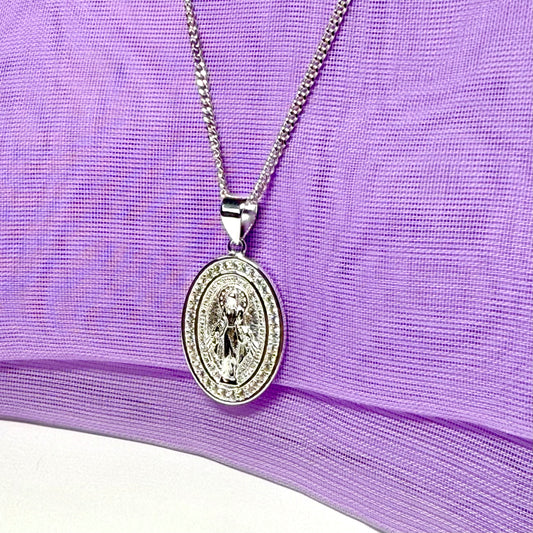 Miraculous necklace stone set solid sterling silver oval Mary Magdalene including chain