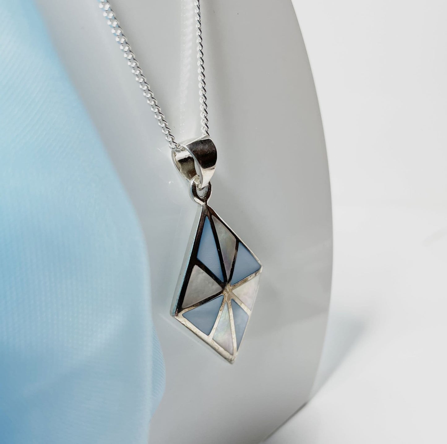 Mother Of Pearl Blue And Pink Kite Shaped Necklace