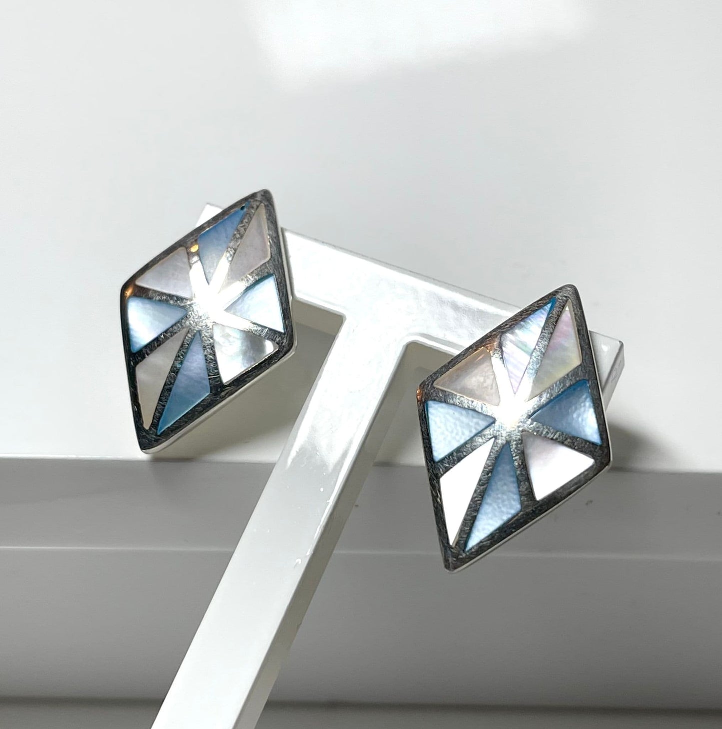 Mother Of Pearl Blue And Pink Kite Shaped Stud Earrings