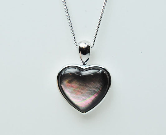 Mother Of Pearl grey heart shaped necklace pendant