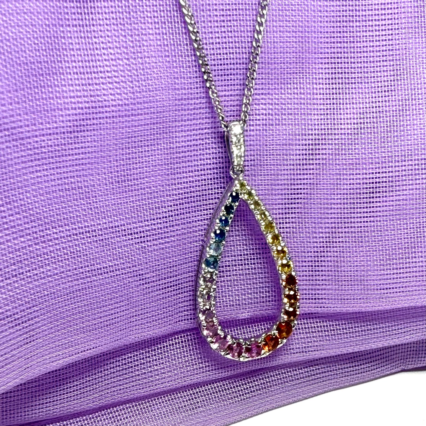 Multi Coloured Pear Shaped Sapphire And Diamond White Gold Necklace