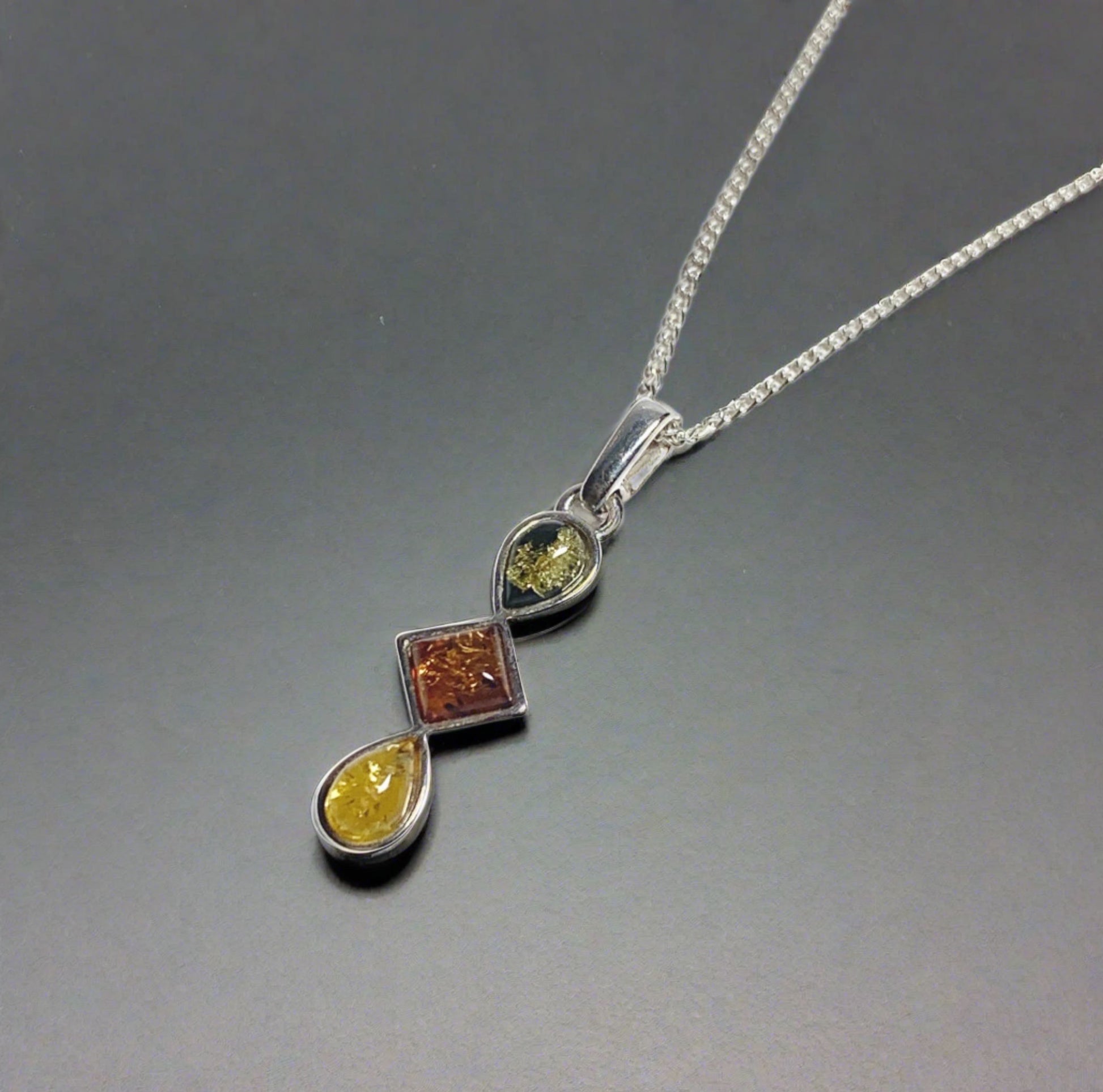 Multi coloured amber sterling silver necklace