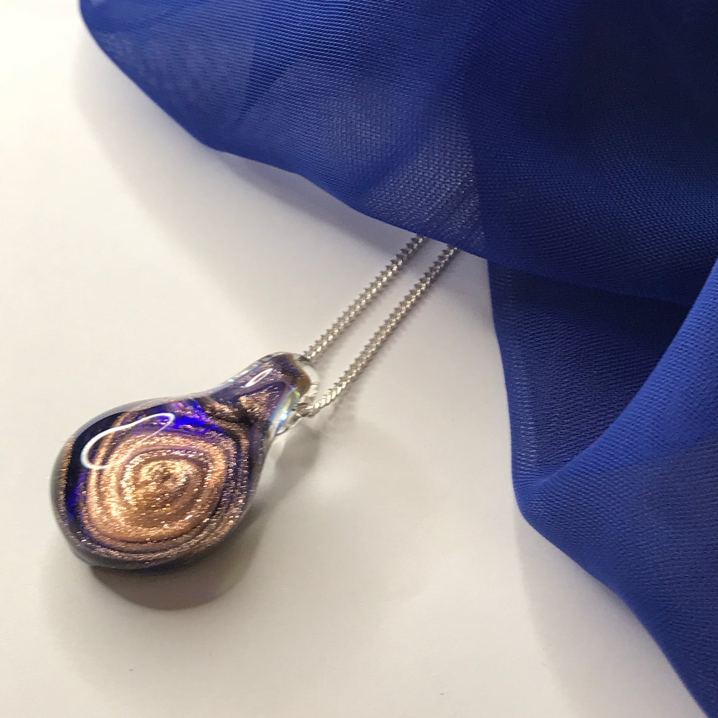 Murano Glass Tear Drop Pendant Blue with chain