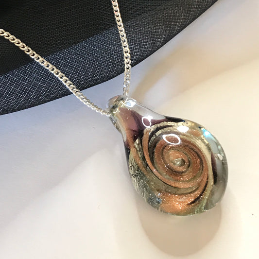 Murano glass golden necklace teardrop pear shaped pendant