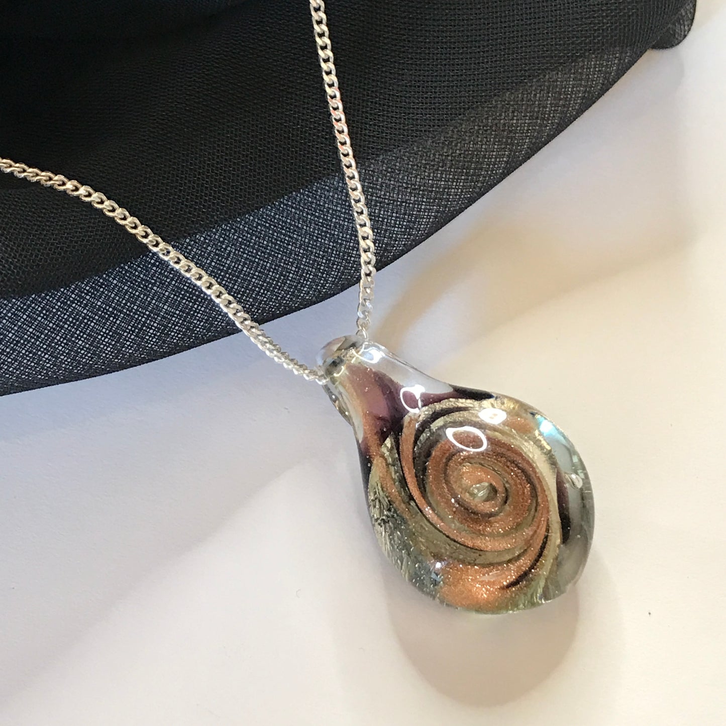 Murano glass golden necklace teardrop pear shaped pendant