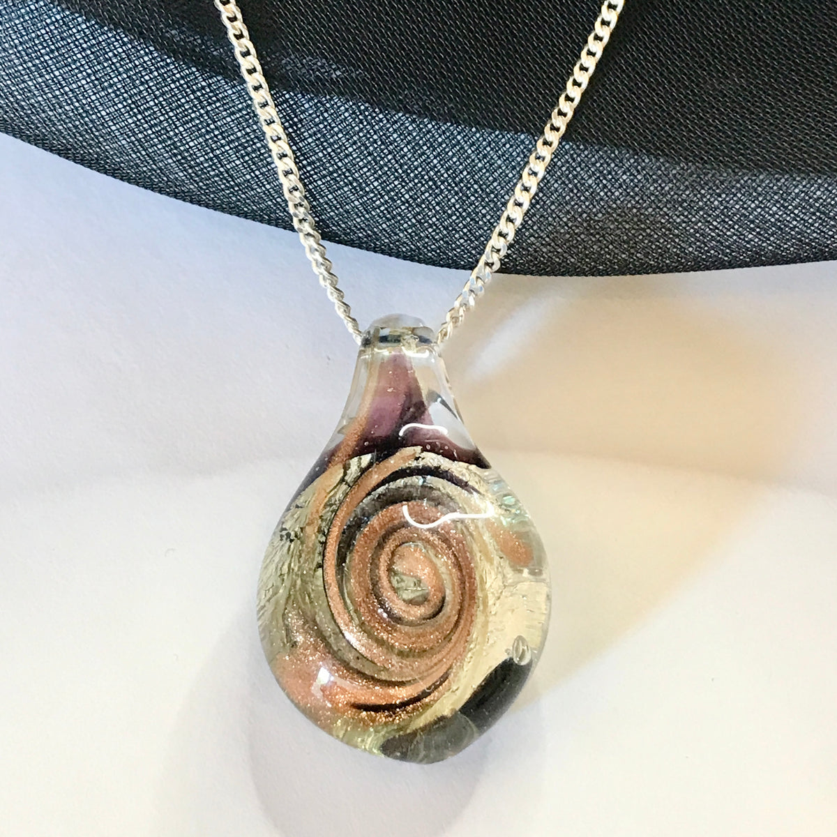 Murano glass golden necklace teardrop pear shaped pendant