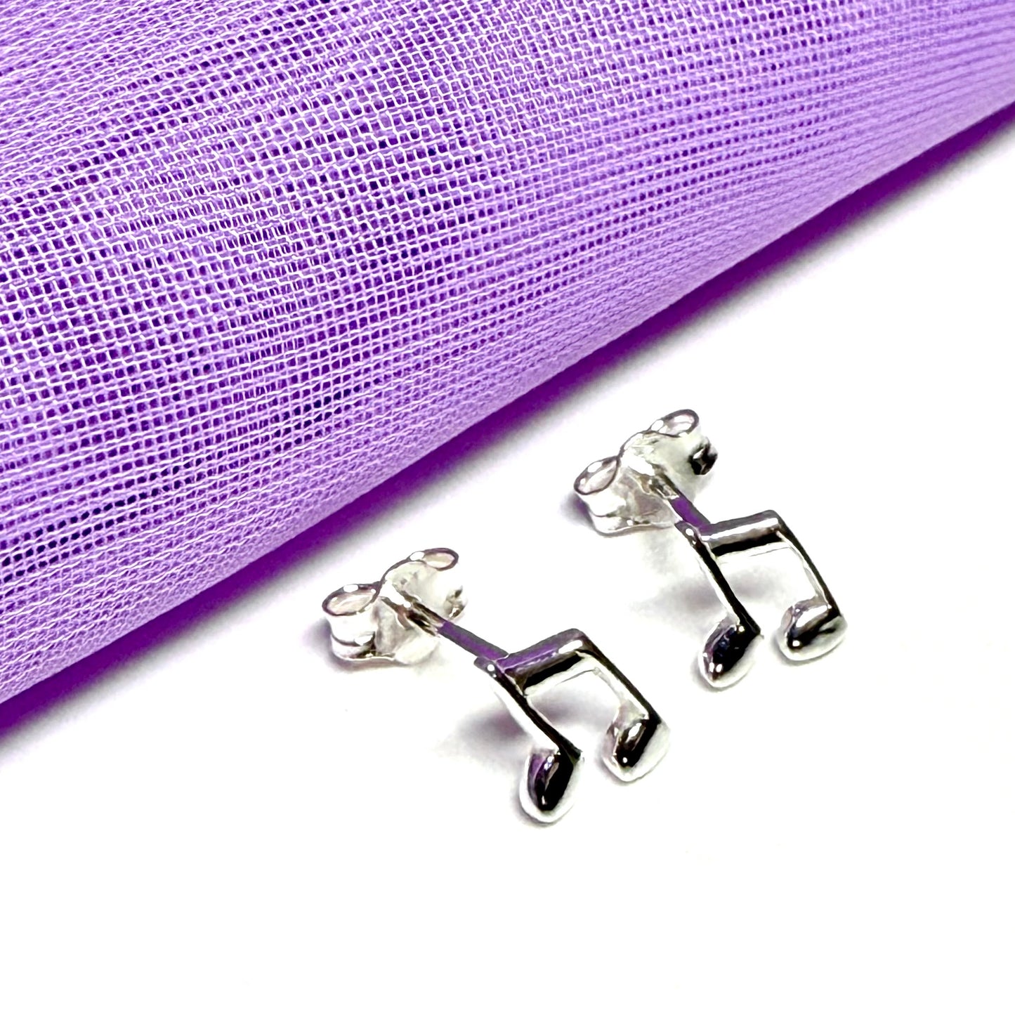 Musical note earrings stud sterling silver