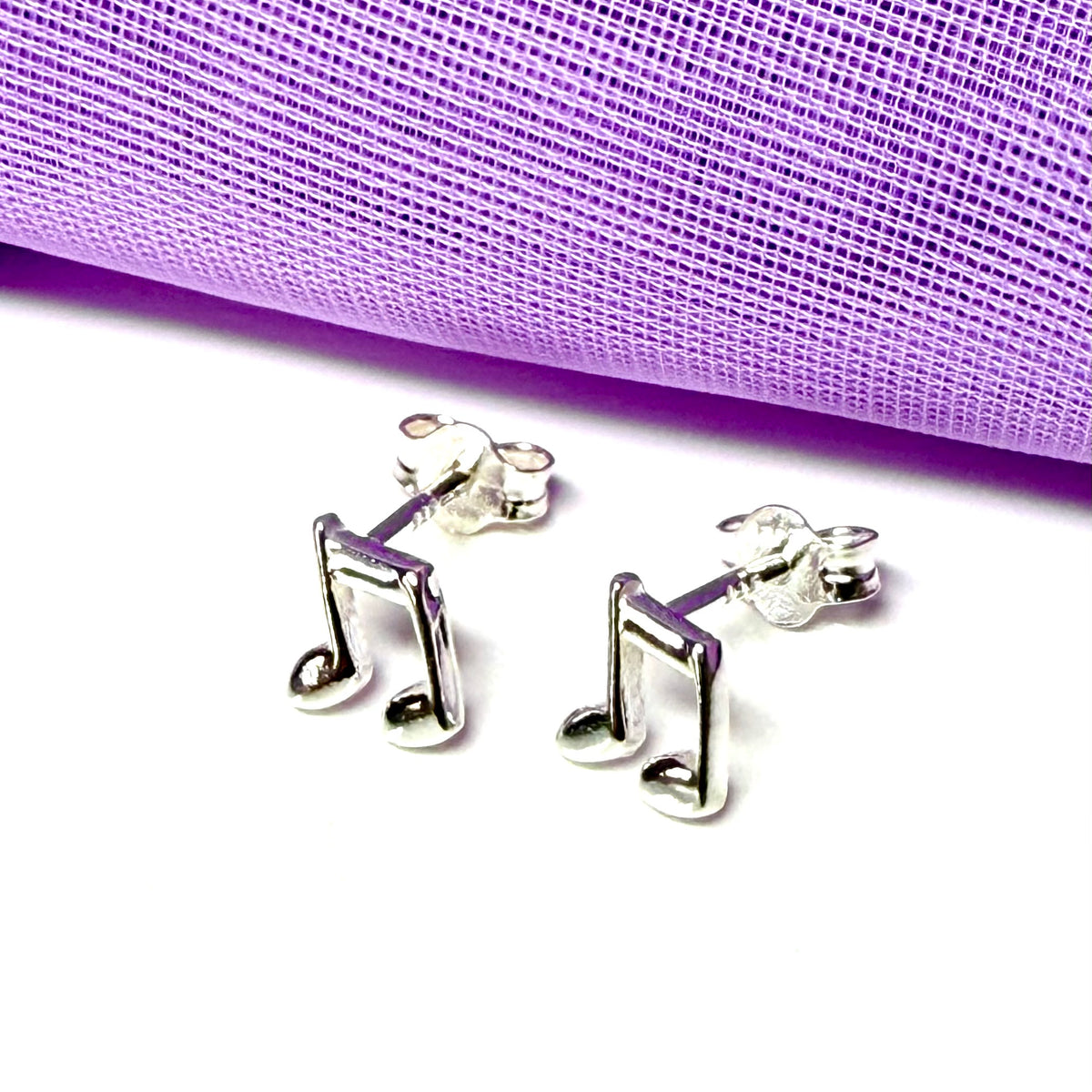 Musical note earrings stud sterling silver