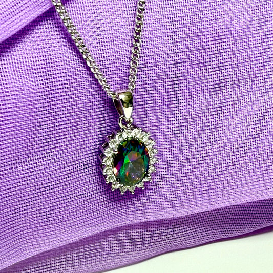 Mystic topaz necklace cluster oval pendant