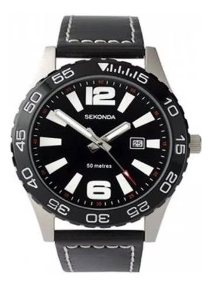 N3251 Sekonda Black Strap Round Watch Men's Clear Black Dial
