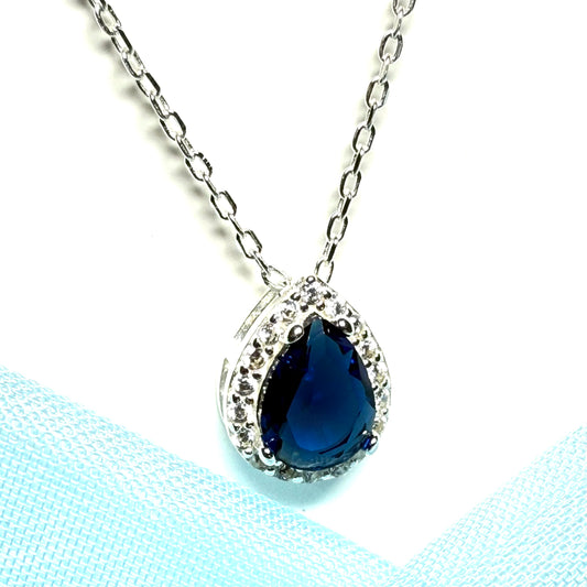 Necklace bright blue and white cubic zirconia teardrop cluster dress pear shaped cocktail pendant