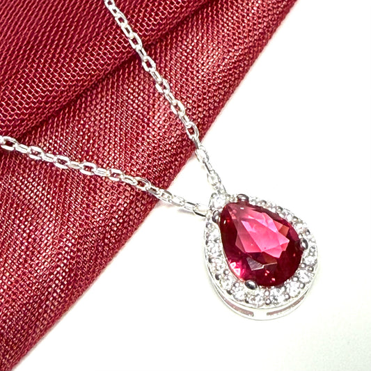 Necklace bright red and white cubic zirconia teardrop cluster dress pear shaped cocktail pendant