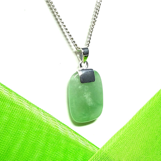 Necklace pendant having real green jade sterling silver cushion shape