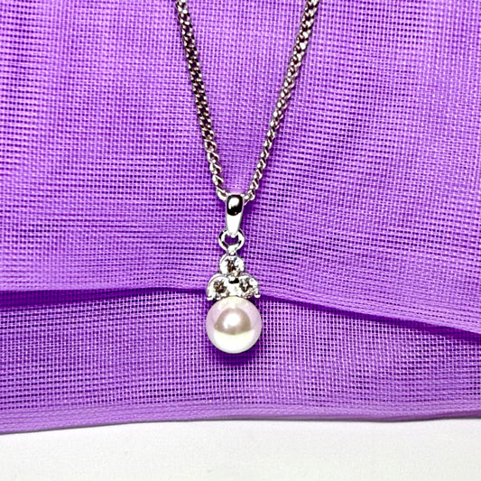 Necklace real freshwater pearl and cubic zirconia sterling silver pendant
