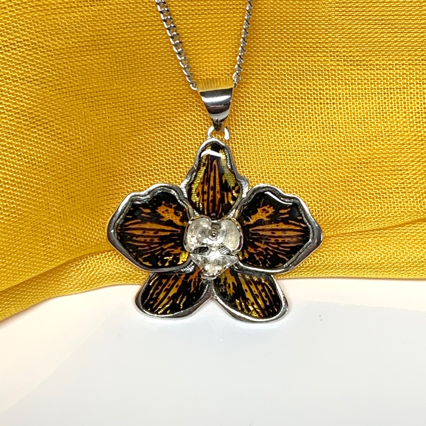 Real amber flower necklace sterling silver