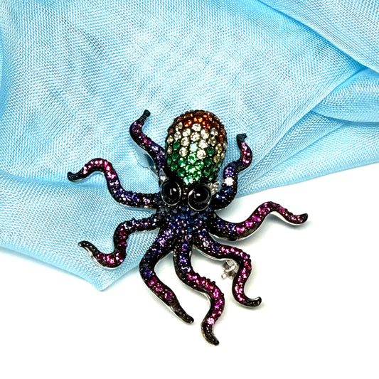 Octopus brooch cubic zirconia fancy sparkling purple and colours