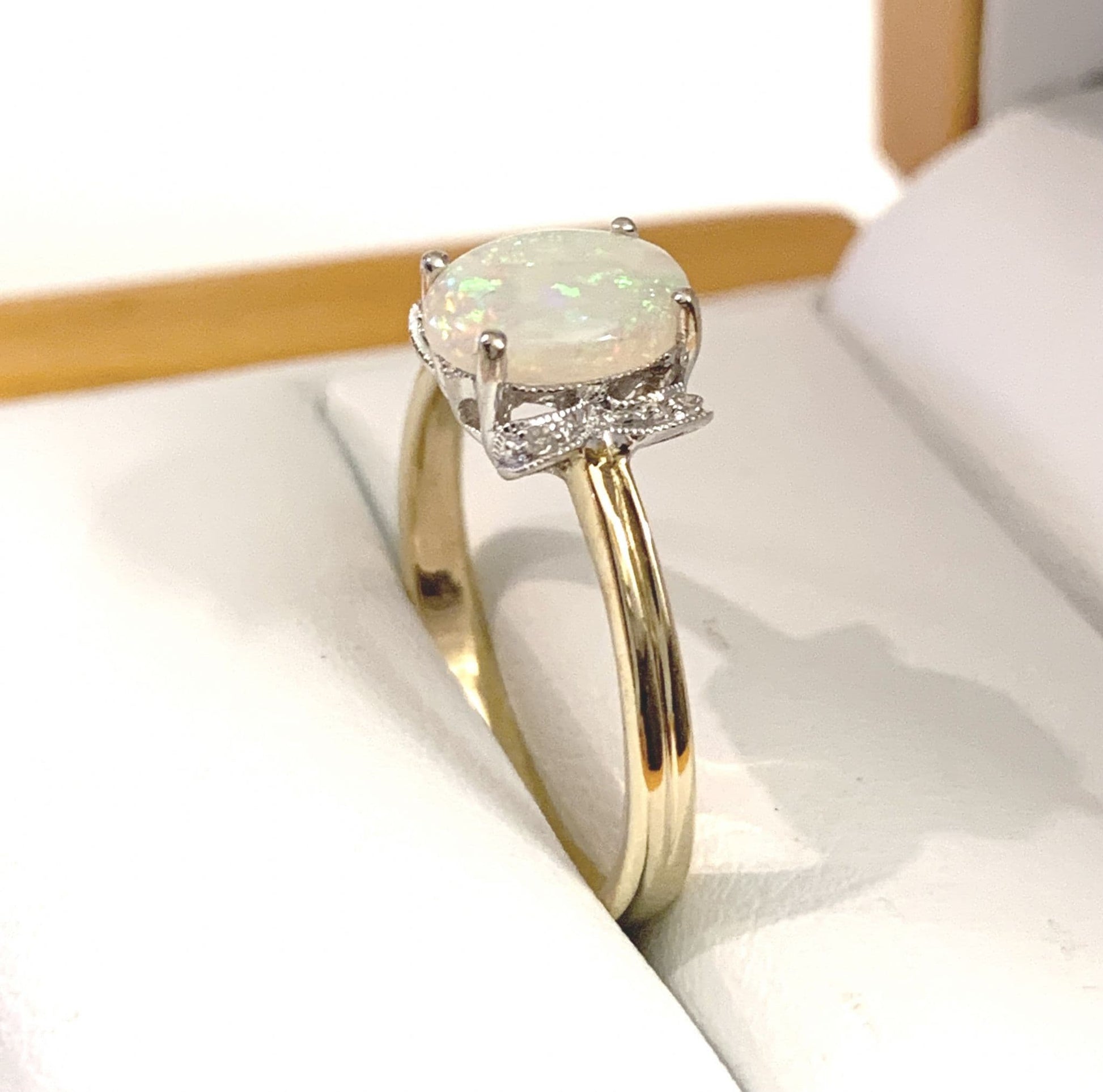 Opal And Diamond Oval Yellow Gold Dress Ring