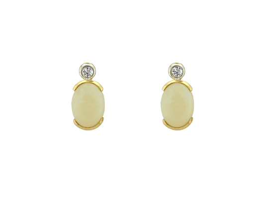 Opal And Diamond Oval Yellow Gold Earrings