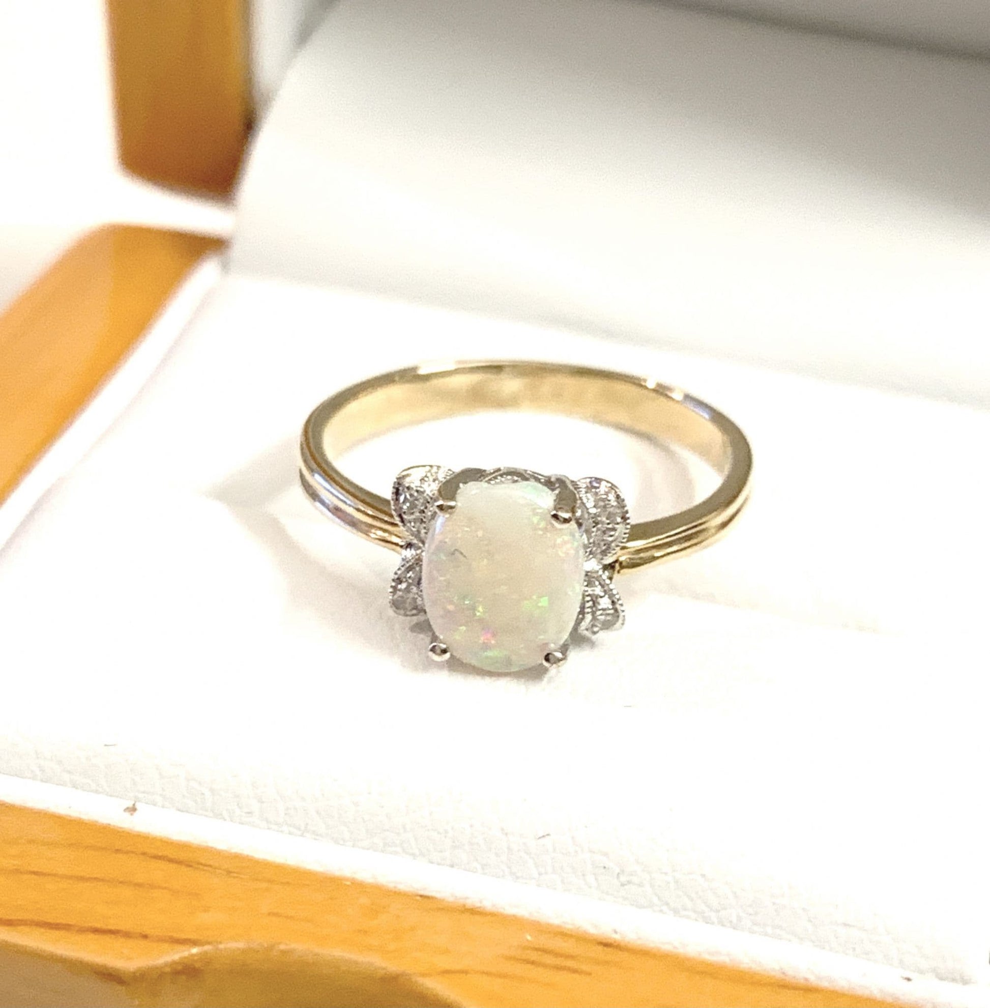 Opal And Diamond Oval Yellow Gold Dress Ring