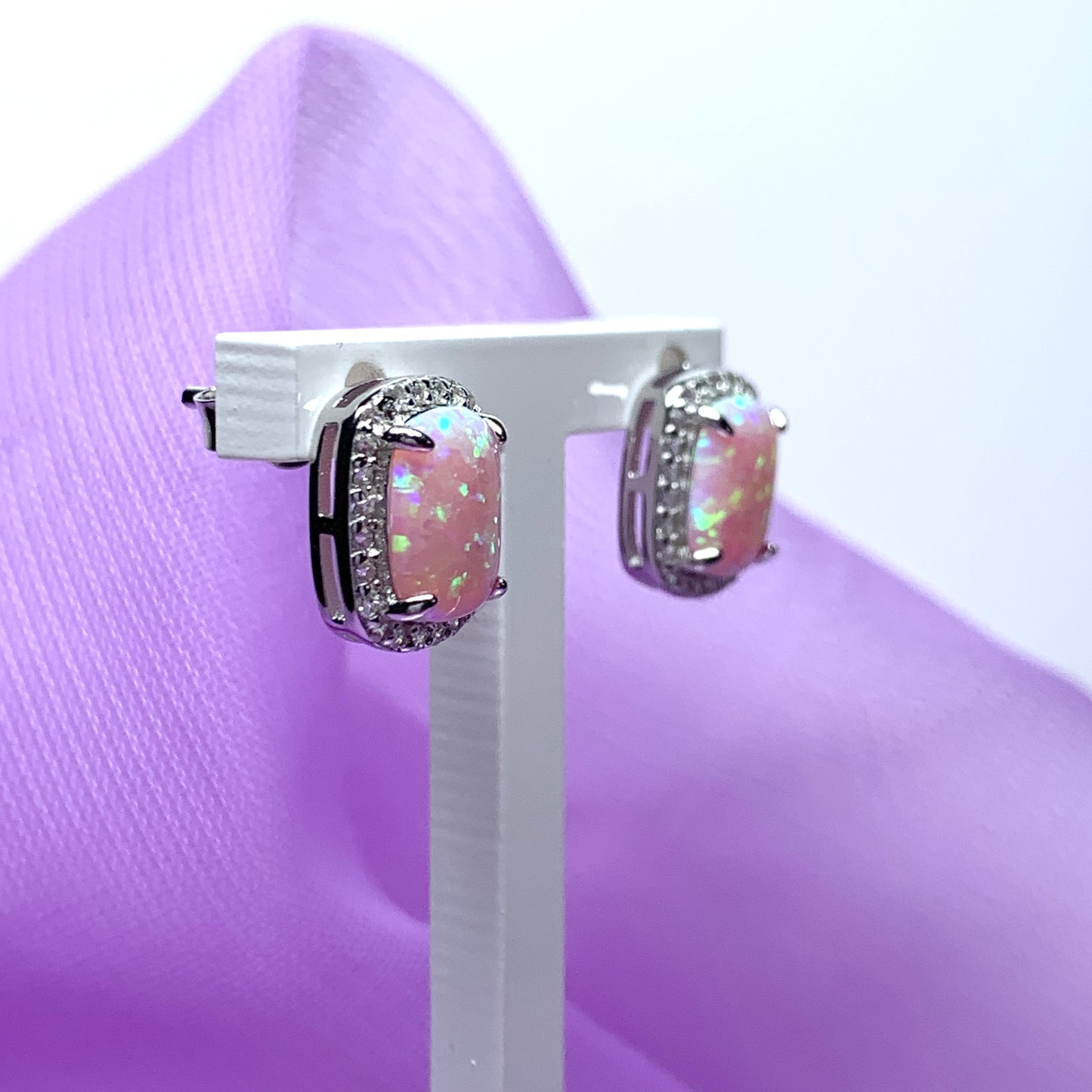 Opal earrings stud square sterling silver