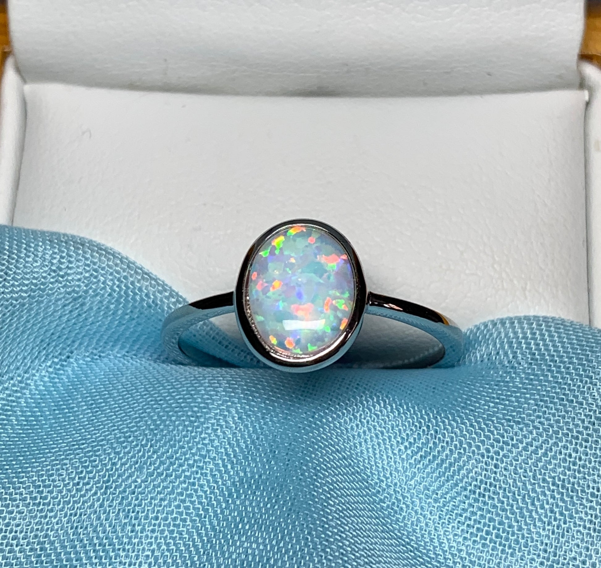 Opal ring oval sterling silver